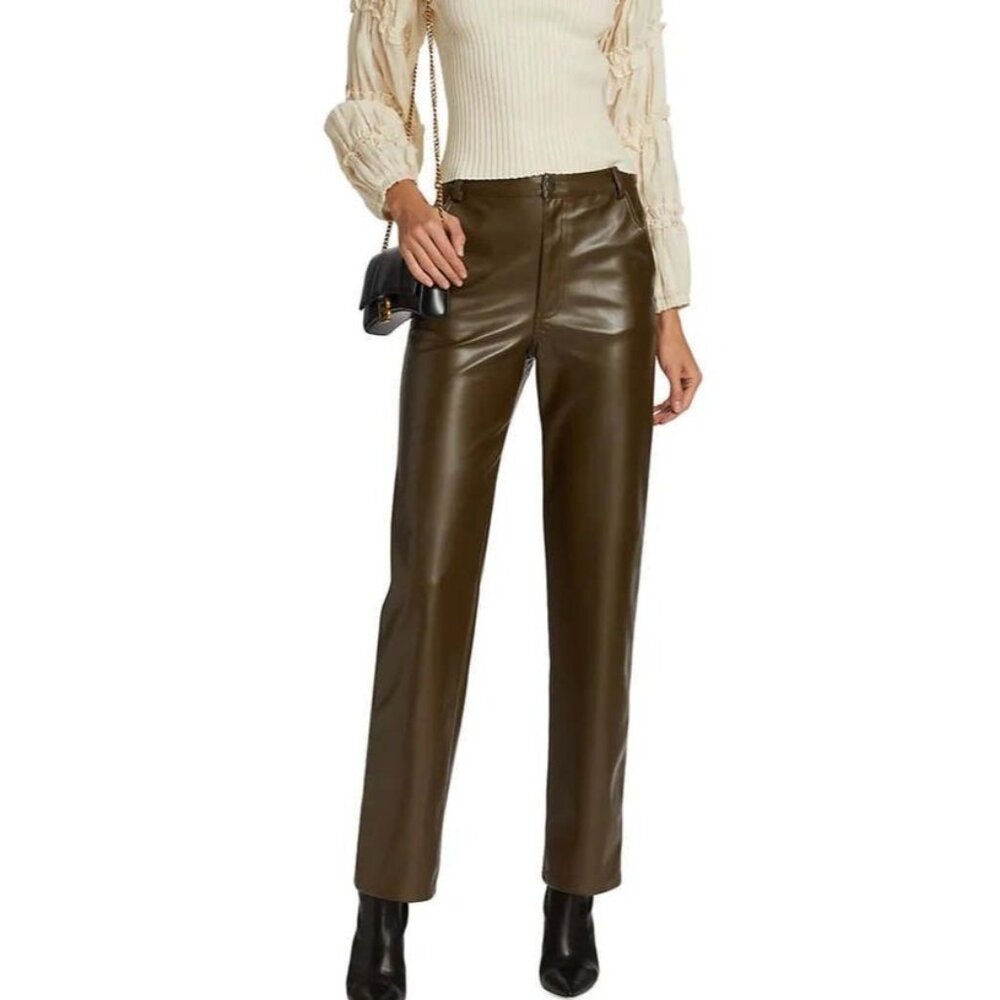 EN SAISON Lana Vegan Leather Trousers Pants Olive NWT